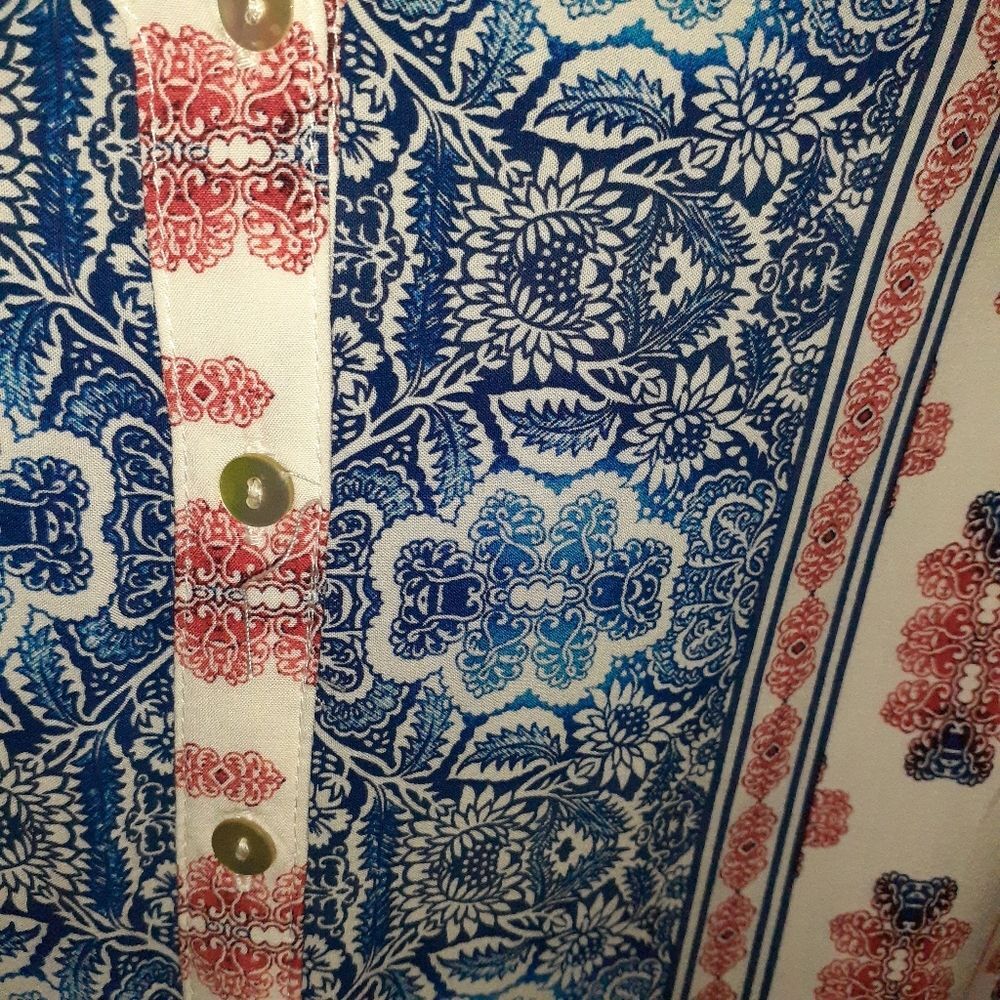 Ruby Road Tunic Top Boho Floral V-Neck Blouse Paisley Red Blue Xl Shirt Peasant - Picture 4 of 7